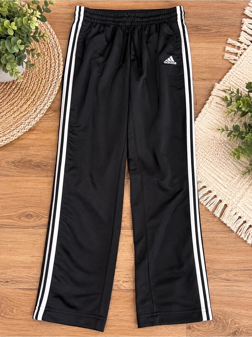 adidas Youth Black Track Pants with White 3-Stripe
